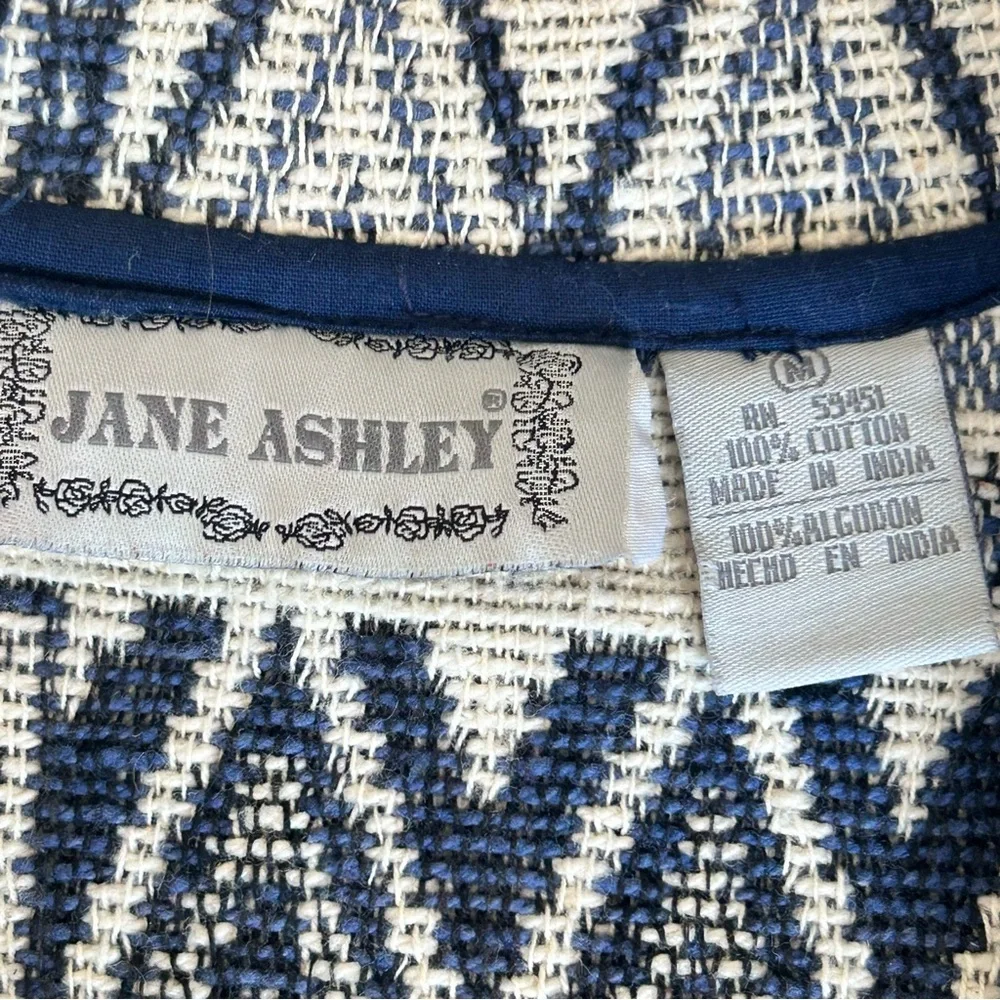 Jane Ashley Tapestry Jacket size M Button Front Aztec Southwestern Navy White